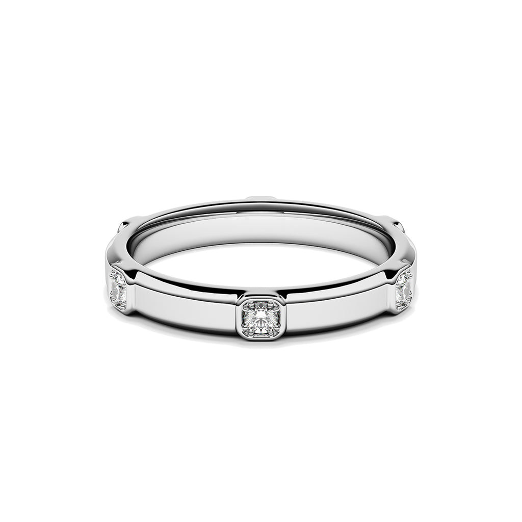 Platinum band with six grain set diamonds