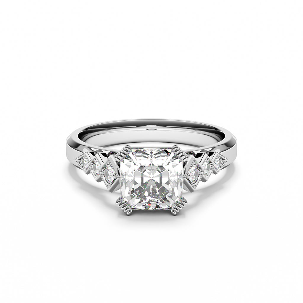 Platinum ring with asscher cut diamonds