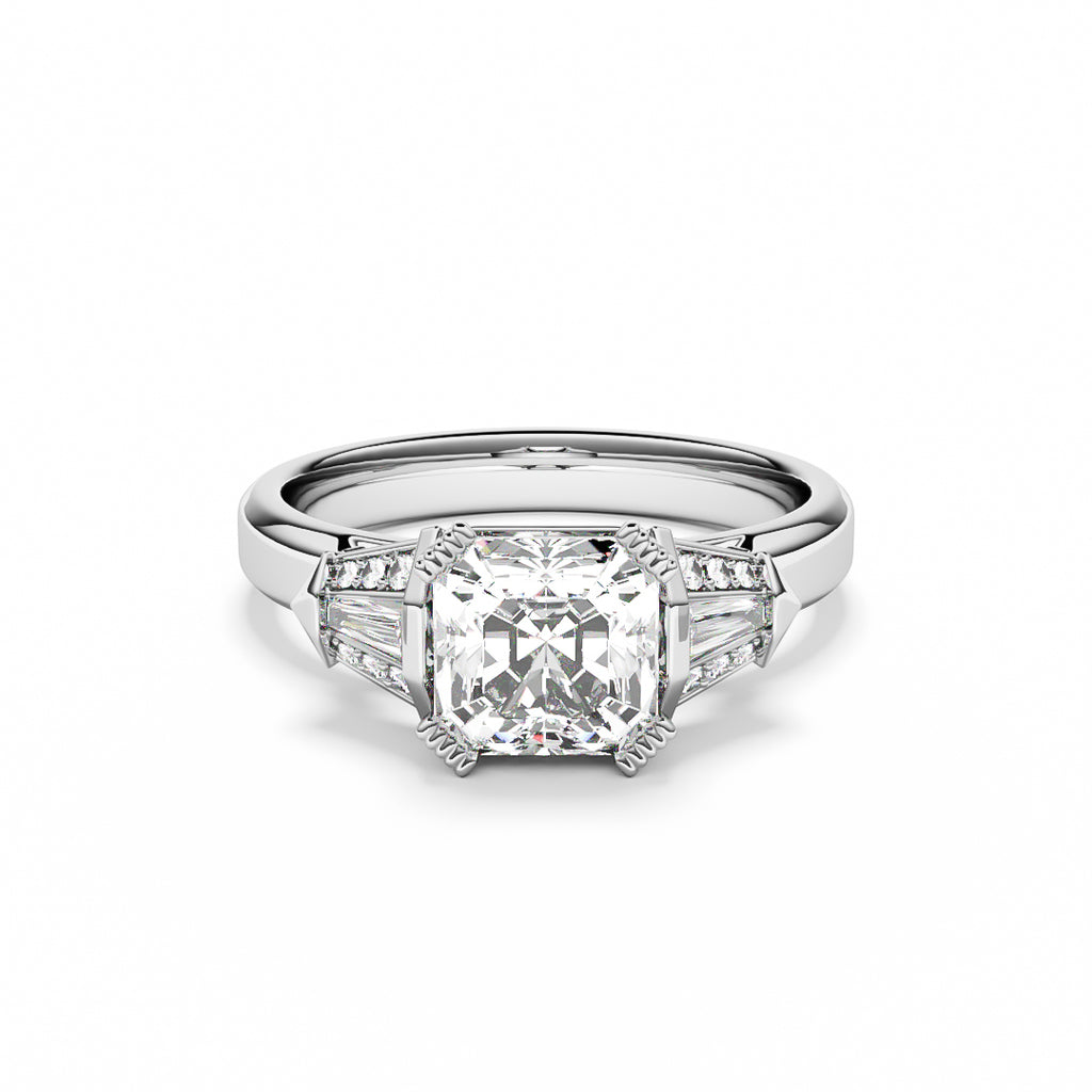 Platinum ring with asscher cut diamonds