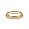 A ring with a minimalist design with repeating shapes in yellow gold band