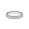 A ring with a minimalist design with repeating shapes in platinum band